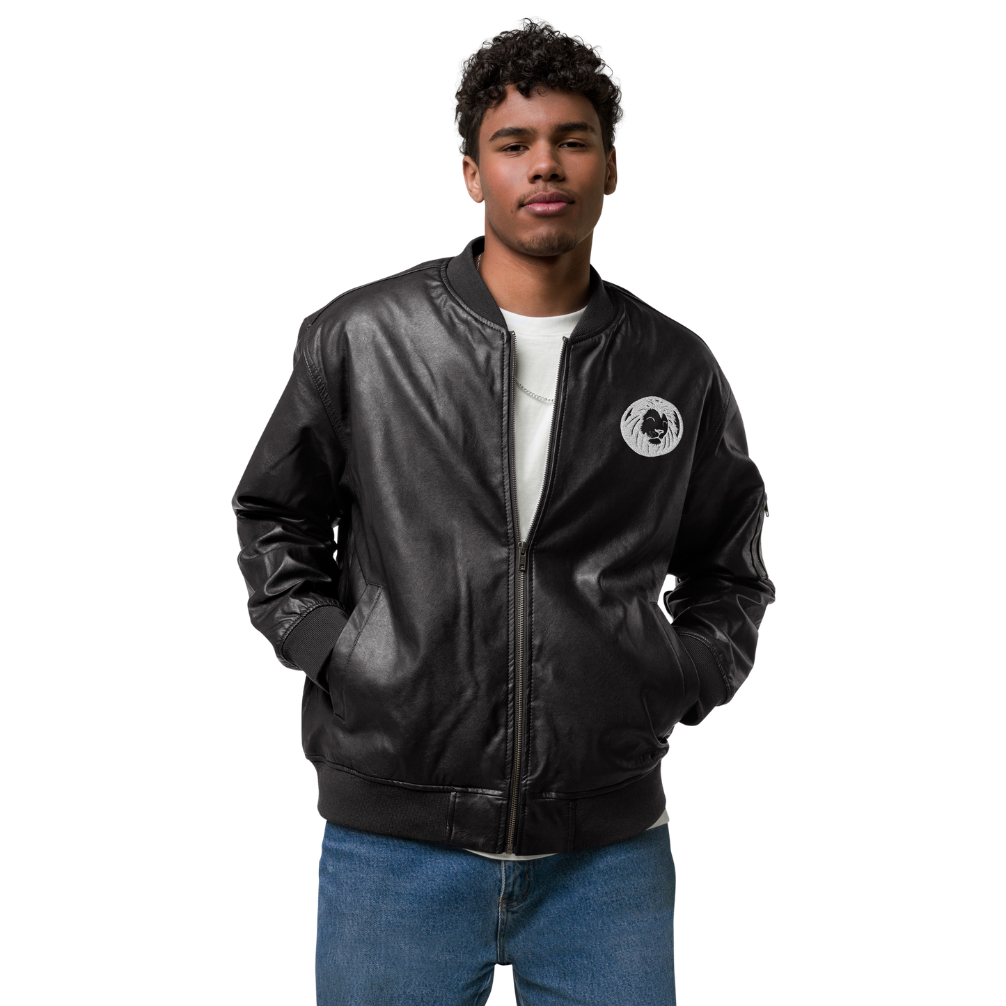 Classic Lion Leather Bomber Jacket