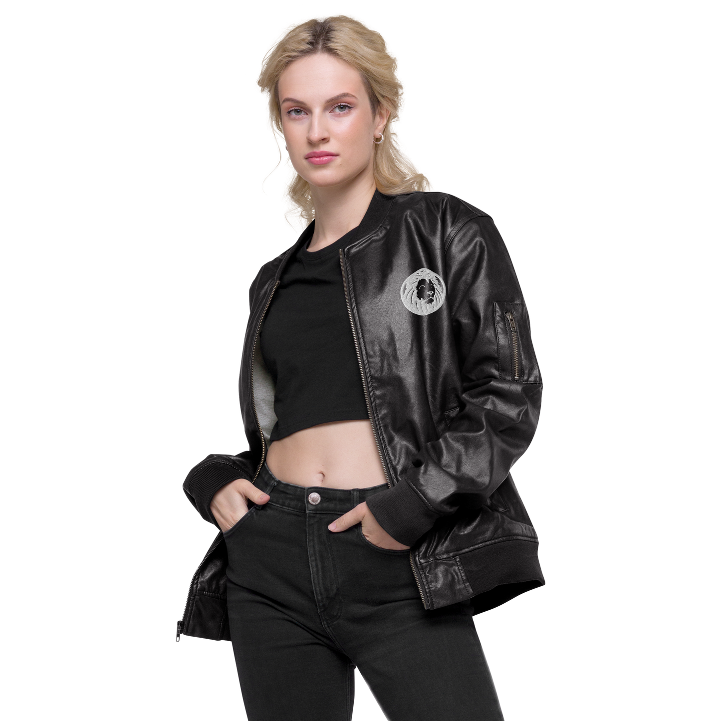 Classic Lion Leather Bomber Jacket