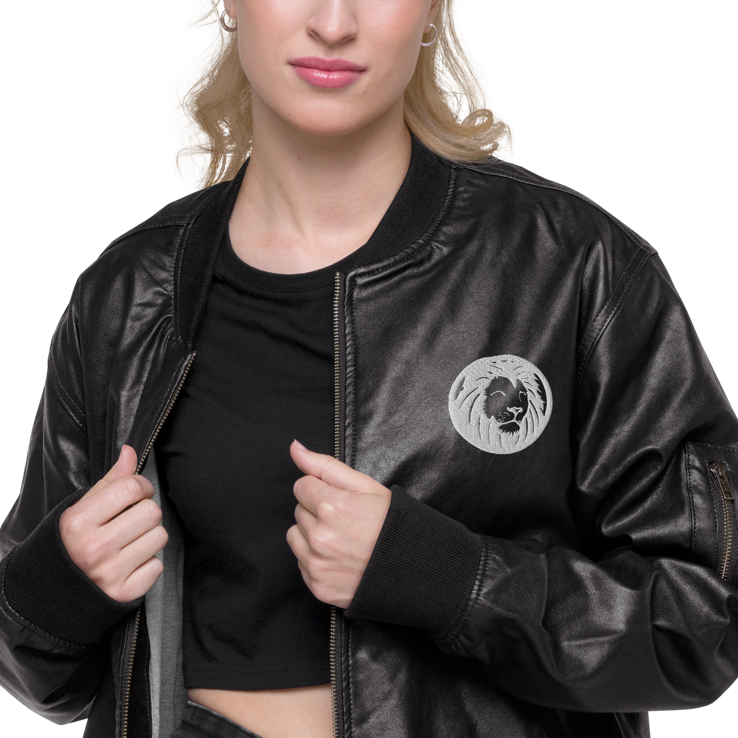 Classic Lion Leather Bomber Jacket