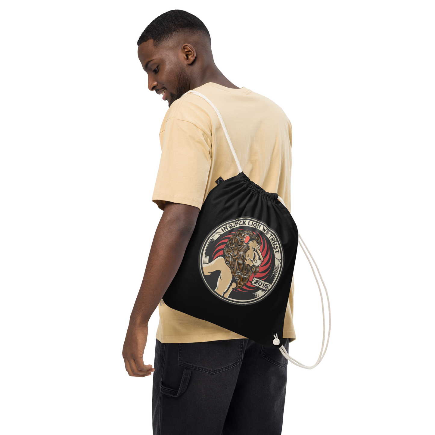 In Blvck Lion We Trust Cotton Drawstring Bag